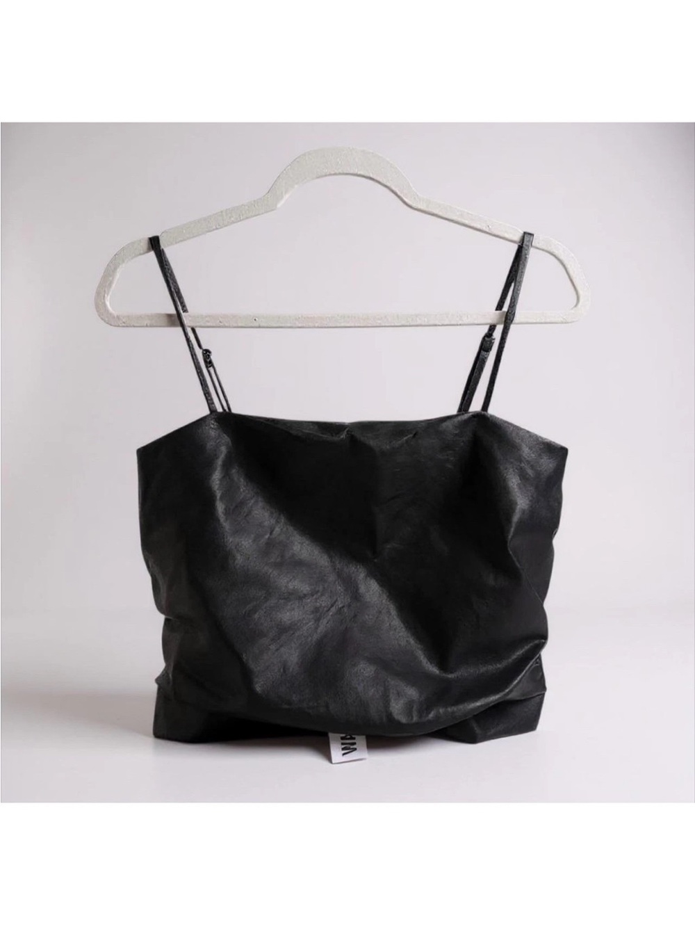 WAYF x Jourdan Sloane Black Faux Leather Ruched Cami Tank Top